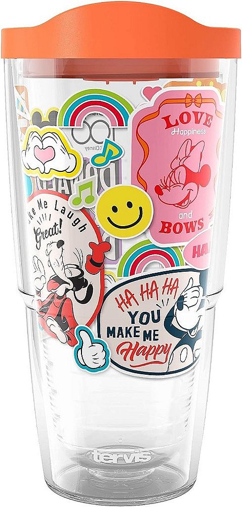 Copos de viagem de parede dupla isolados Tervis Disney 100º Aniversário Happy Faces Feito nos EUA Mantém Bebidas Frias e Quentes, 24oz, Clássico