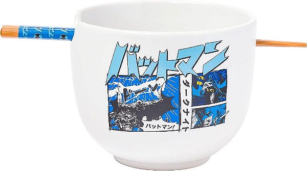 Tigela de Ramen de Cerâmica Silver Buffalo DC Comics Batman com Painéis de Mangá Japonês e Hashi, Seguro para Microondas, 20 Onças
