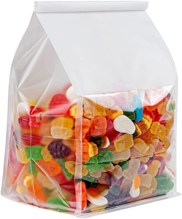 Sacolas de Lata com Amarras 7.9 x 5.2 x 10.4 Polegadas com Janelas, 100 Sacolas de Padaria Reseláveis com Janelas - Fundo Plano, para Cookies ou Grãos de Café,