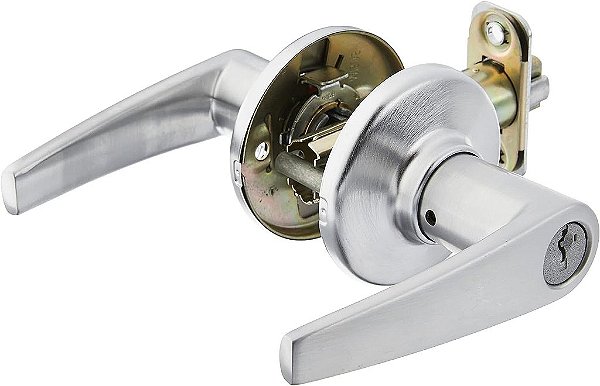Maçaneta para porta de entrada Kwikset Delta com fechadura e chave, alavanca reversível segura com chave, fechadura para entrada principal e quartos, cromado acetinado, segurança Smartkey resistente a arrombamentos.