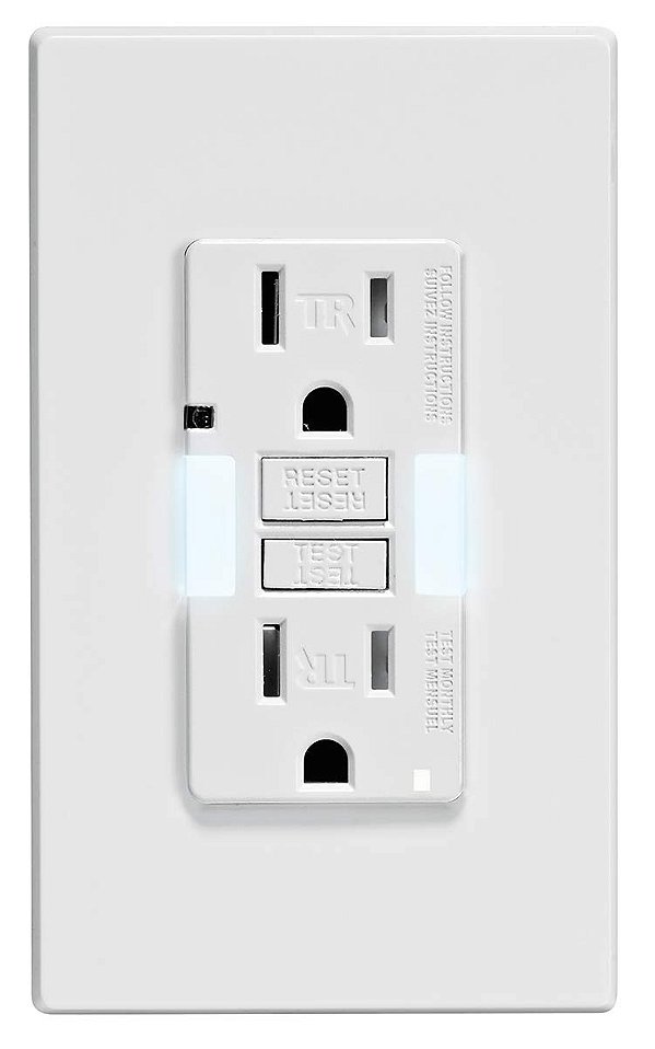 Receptáculo de segurança Leviton GFNL1-W SmartlockPro Slim com teste automático, à prova de manipulação, com luz-guia e indicador LED, 15-Amp, Branco