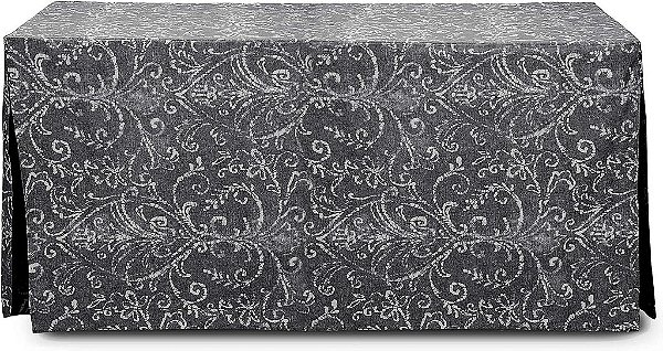Toalha de mesa Tablevogue Bali Print em poliéster lavável à máquina, resistente a manchas, ajustada, retangular 72 polegadas x 30 polegadas, para eventos, casamentos e ocasiões especiais, preta.
