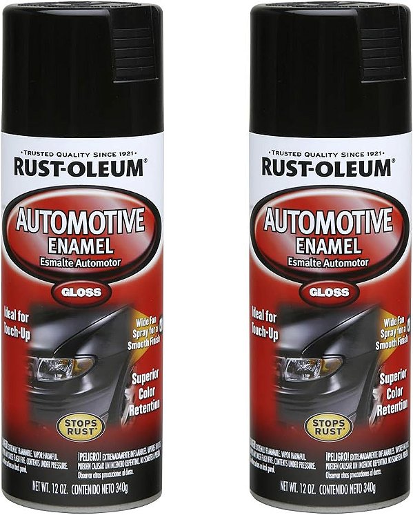Tinta spray esmalte automotivo Rust-Oleum 252462-2PK, 12 oz, preto brilhante, em embalagem dupla