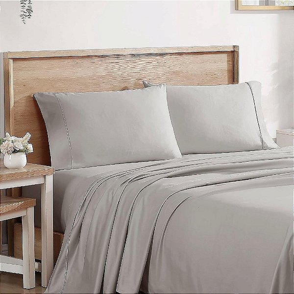 Lençóis Brielle Home 400 Fios Sólidos 100% Algodão de Luxo de Qualidade de Hotel com Bolsos Profundos em Sateen, Twin, Cinza Vapor