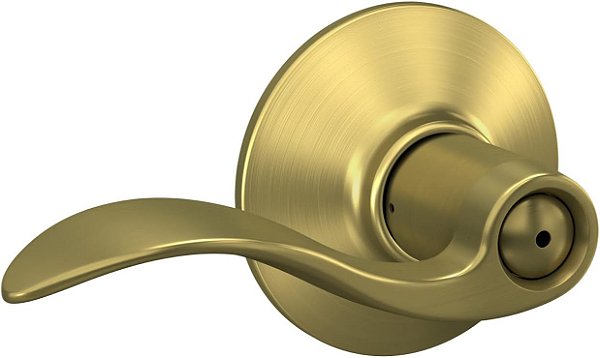 Fecho de privacidade para banheiro e quarto, alavanca de porta Accent Schlage F40 ACC 608, latão acetinado.