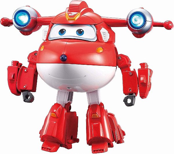 Brinquedo de Avião Super Wings 6'' Figura de Ação, Jett Supercharged Transforming de Luxo, Brinquedos Super Wings para Crianças, Brinquedos de Avião com Efeitos de Luz e Som para Meninos e Meninas a