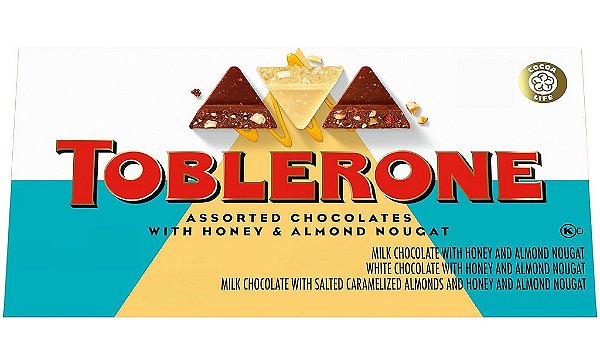 Caixa de Presente de Chocolate Toblerone (Chocolate ao Leite, Chocolate Branco e Barras de Chocolate ao Leite com Amêndoas Caramelizadas e Salgadas), Doces de Chocolate para o Dia dos Namorados, 9 Barras de 3