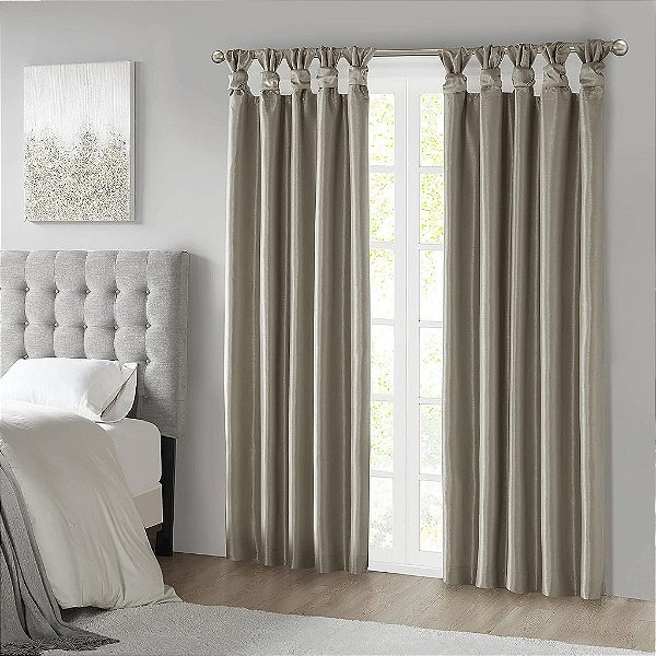 Cortina única de faux seda Emilia da Madison Park com forro de privacidade, DIY Twist Tab Top, cortina de janela para sala de estar, quarto e dormitório, 50x95, Pewter