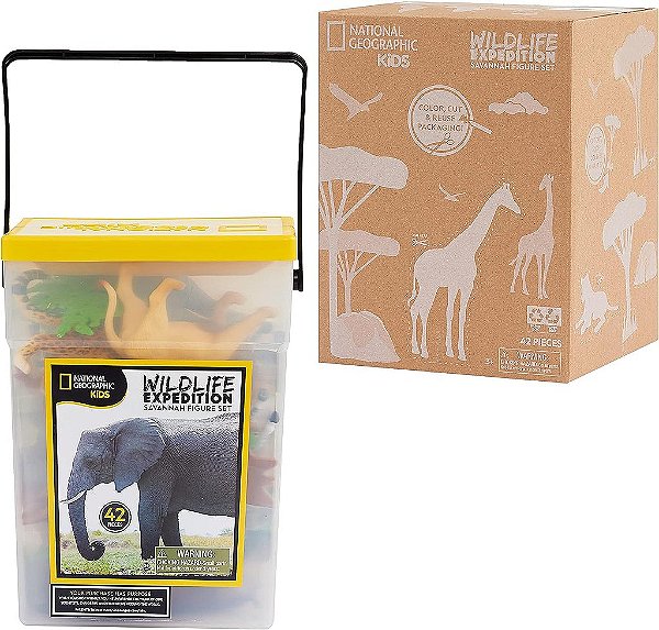 Pote de Figuras Realistas de Animais da Selva, Embalagem de Materiais Reciclados, Contêiner de Armazenamento, Brinquedos para Crianças a partir de 3 anos, Exclusivo da Amazon - National Geographic Kids.