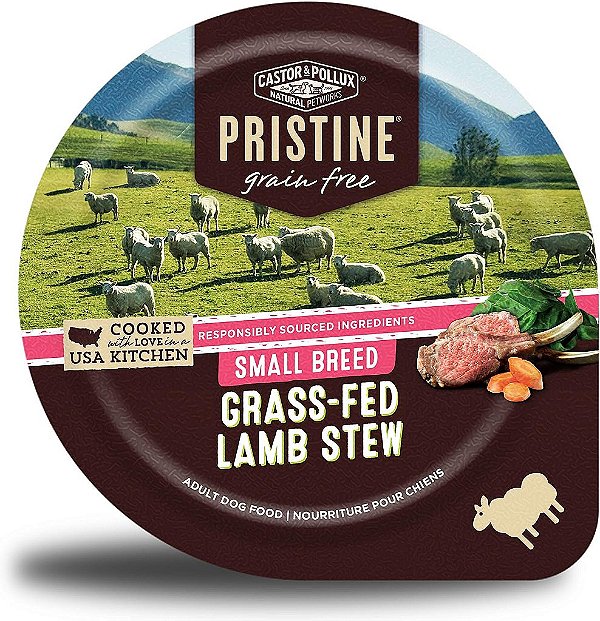 Ração para Cães em Lata Sem Grãos de Ovelha Alimentada com Capim da Raça Pequena Castor & Pollux Pristine, (12) latas de 3.5oz