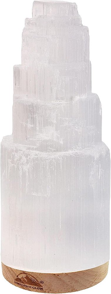 Lâmpada de cristal de selenita Himalayan Glow WBM 20cm, Lâmpada Marroquina Skyscraper, Cristais e Pedras de Cura para Cura e Meditação.