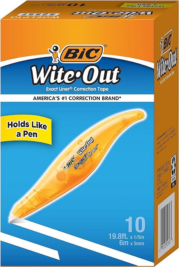Fita Corretiva BIC Wite-Out Exact Liner, Branca, 1/5 pol x 19-8/10 pés (L x C)