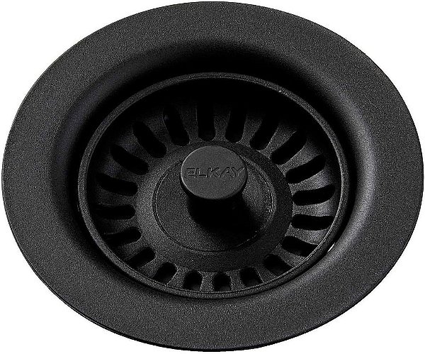 Adaptador de drenagem de polímero Elkay LKQS35CA com coador removível e tampa de borracha, Caviar.