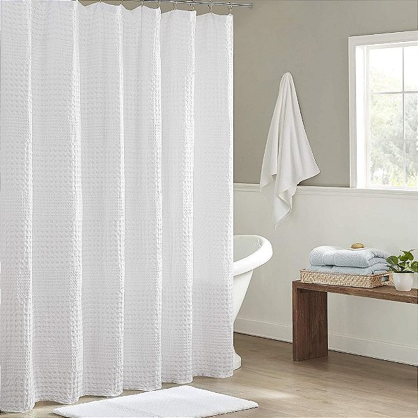 Cortina de chuveiro 100% algodão Madison Park Arlo, design de tecido em relevo 800 GSM de qualidade de hotel, decoração de banheiro macia e moderna, lavável à máquina, tela de privacidade de tecido para