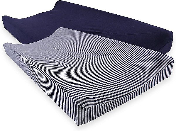 Capa de trocador de algodão orgânico para bebê unissex Touched by Nature, azul marinho e cinza mescla, tamanho único