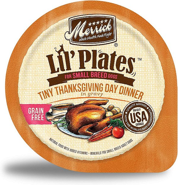 Merrick Lil’ Plates Premium Livre de Grãos Natural, Comida Úmida Macia para Cães Pequenos, Pequeno Jantar de Ação de Graças