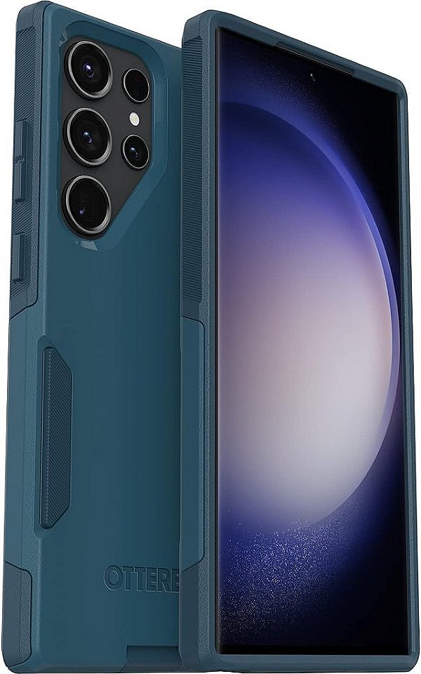 Capa da série Commuter para Galaxy S23 Ultra da OtterBox - NÃO FIQUE TRISTE (Azul), fino e resistente, amigável ao bolso, com proteção para portas.