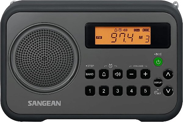 Rádio digital portátil Sangean PR-D18BK AM/FM com protetor de borracha (cinza/preto) Preto/ Cinza