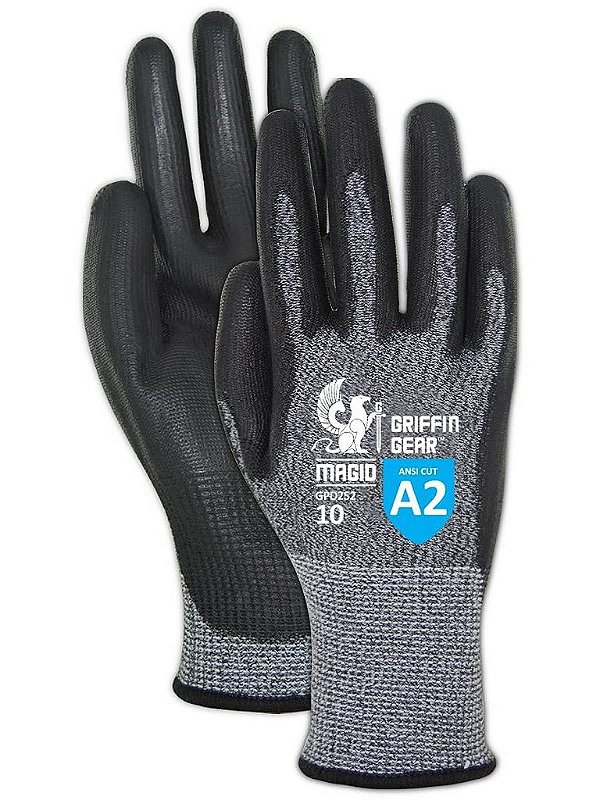 Luvas de Trabalho Resistentes a Cortes de Uso Geral MAGID Nível A2 com Aderência Seca, 12 pares, Revestidas com Poliuretano, Tamanho 11/XXL, 15-Gauge Hyperon Shell