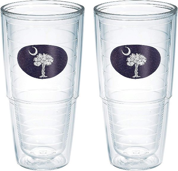 Copo de viagem isolado de parede dupla Tervis Bandeira da Carolina do Sul feito nos EUA mantém bebidas frias e quentes, 24oz 2pk, Azul Marinho e Branco