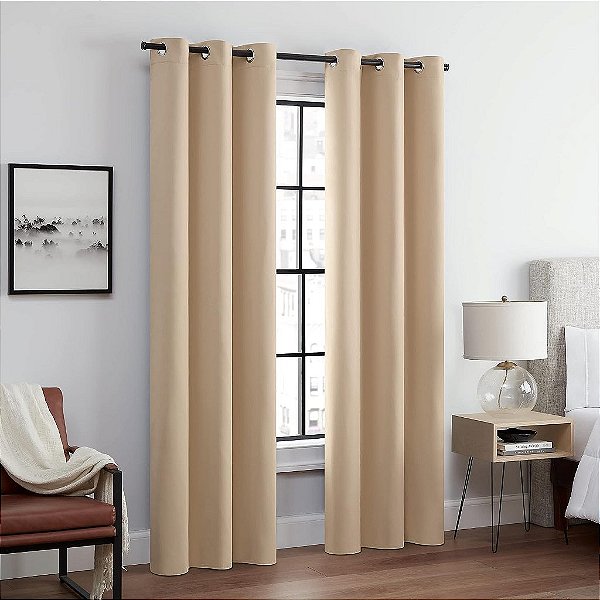 Cortinas com ilhós térmicas opacas ECLIPSE Andover Solid Tripleweave para quarto (2 painéis), 42 pol. x 84 pol., Bege