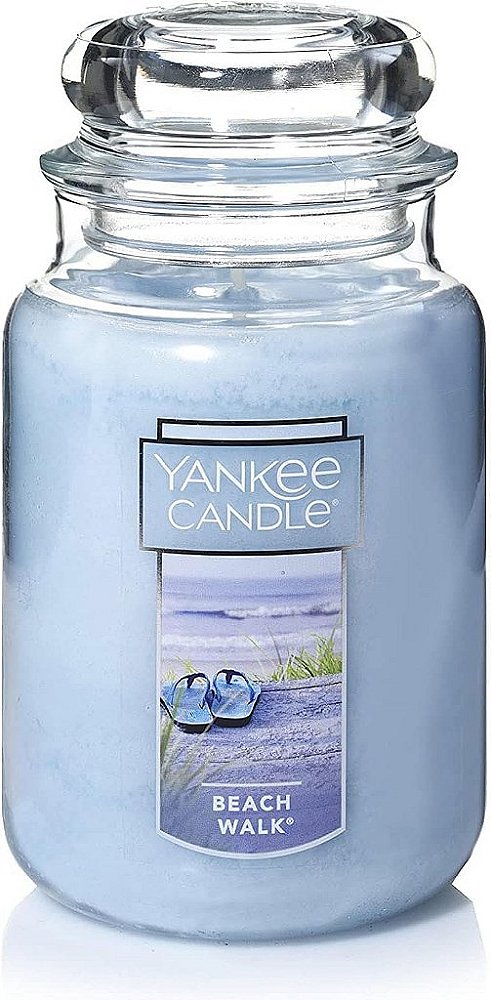 Vela grande de pavio único com aroma de caminhada na praia da Yankee Candle, clássica de 22oz, mais de 110 horas de queima.