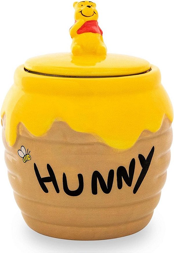 Pote de biscoitos com mel Hunny do Winnie the Pooh da Disney da Silver Buffalo em cerâmica esculpida 3D pintada à mão (pequeno).