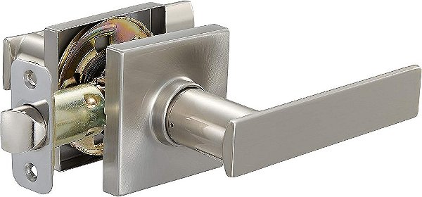 Maçaneta de Porta com Fechadura Contemporânea Amazon Basics Stamford, Entrada, 64,3mm de Altura Superior e 294,5mm de Altura Inferior, Níquel Acetinado.