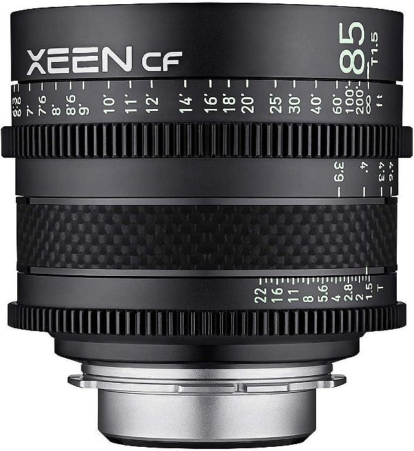 Lente de Cinema Profissional ROKINON XEEN Cf 85mm T1.5 com Construção de Fibra de Carbono e Marcas Luminosas para Montagem ARRI PL.