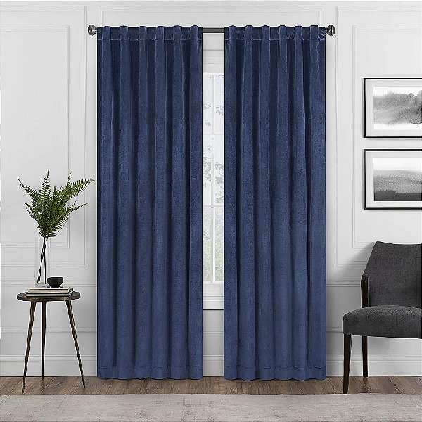 Cortina de Veludo com Bolso de Vareta ECLIPSE Harper para Quarto, Painel Único, 50 pol. x 84 pol., Marinha.