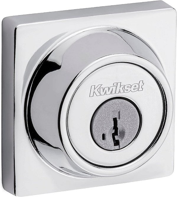 Fecho de segurança Kwikset 660 Deadbolt Contemporâneo, Cromo Polido, Fechadura de cilindro único, porta de entrada dianteira com chave externa quadrada, rekey de segurança SmartKey resistente a arrombamento