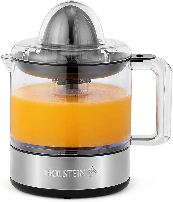 Espremedor de Frutas Cítricas Elétrico Holstein Housewares de 27 oz, Preto/Aço Inoxidável - Ideal para sucos frescos de laranja, limão e toranja para o café da manhã ou bebidas.