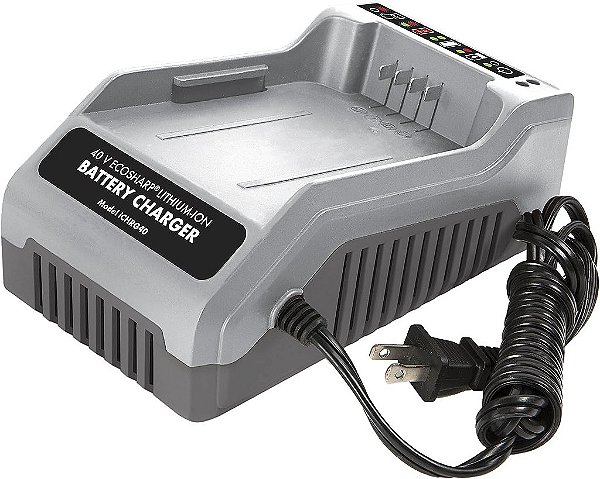Carregador de bateria de lítio EcoSharp CERTIFICADO AUTÊNTICO iCHRG40 Snow Joe + Sun Joe, 40 volts, cinza