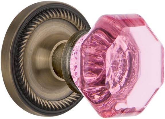 Maçaneta de porta rosa Waldorf com roseta de corda Nostalgic Warehouse 721085 em latão antigo, passagem 2.375