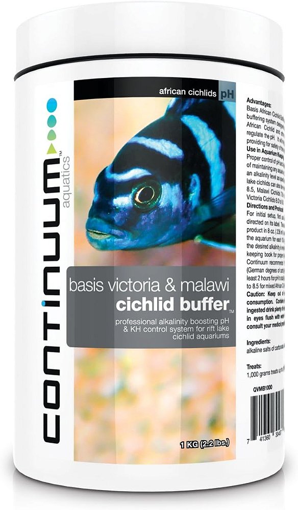 Base Victoria & Malawi Cichlid Buffer da Continuum Aquatics - Sistema de Controle de Alcalinidade para Aumento de pH & KH para Aquários de Cichlídeos do Lago Rift, 1000 Gramas