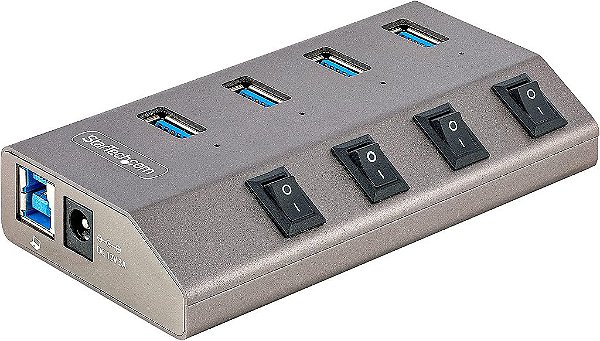 StarTech.com Hub USB-C Autoalimentado de 4 Portas com Interruptores Individuais Liga/Desliga, Hub de Expansão USB 3.0 5Gbps com Fonte de Alimentação, Hub USB-C para USB-A para Desktop/Notebook,