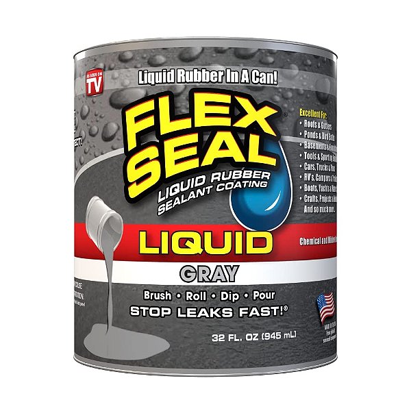 Selante de revestimento de borracha líquida Flex Seal, 32 oz, cinza, à prova d'água, flexível, respirável e resistente aos raios UV, reparo de telhados, porões, RV, trailers, campistas,