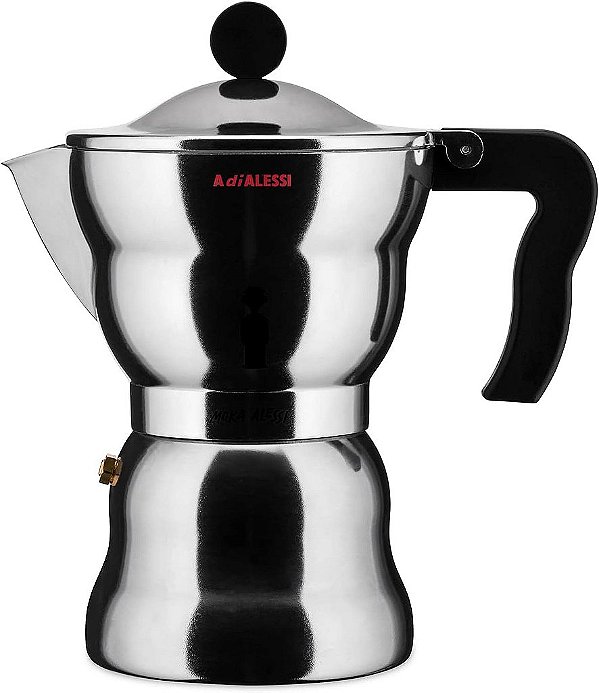 Cafeteira de Espresso Alessi AAM33/6 - Design, Alumínio e Resina Termoplástica, 6 Xícaras, Cabo Preto