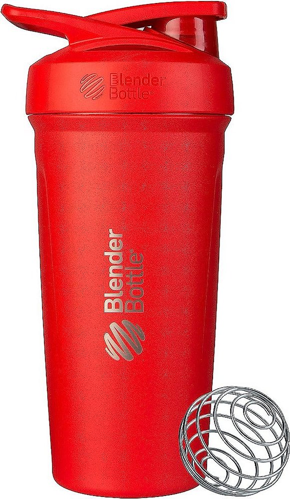 Copo agitador BlenderBottle Strada isolado em aço inoxidável com misturador de arame, 710 ml, vermelho