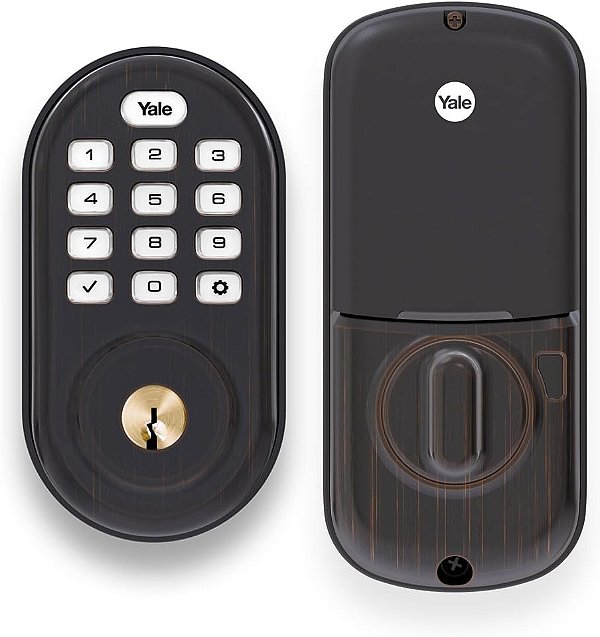 Trava Yale Assure Lock de Botão de Pressão com Fechadura Interna (Edição Amazon Key - Requer Amazon Cloud Cam), Compatível com Alexa na Cor Bronze Envelhecido (YRD216)
