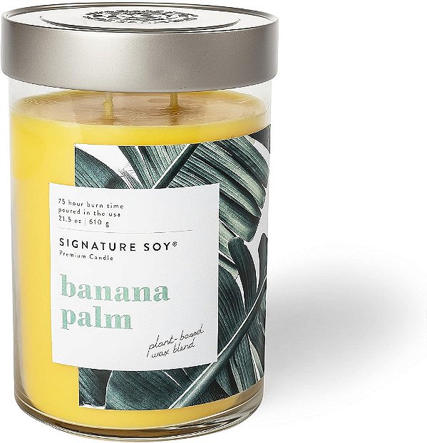Vela aromatizada com tampa de palma de banana, grande frasco - Assinatura de soja