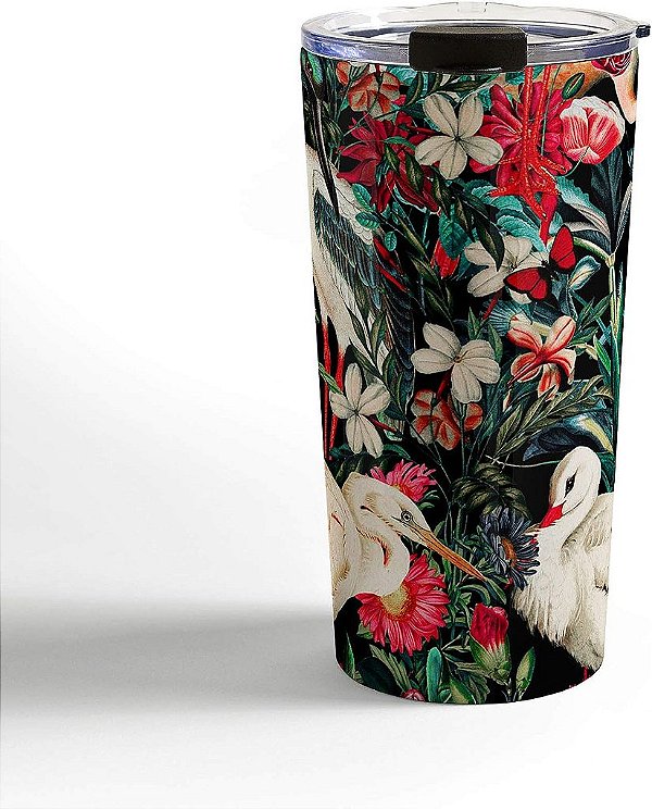 Society6 Caneca de Viagem Burcu Korkmazyurek Floral and Birds XIV, 20oz, Multicolorido