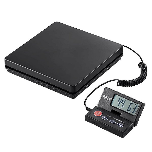 Balança de Envio Digital VEVOR, 110 lbs x 0.07 oz. Balança Postal Resistente com Temporizador, Função Tara, Função Hold, Tela LCD Dobrável de 90° para Bagagem, Casa, Correios, Al