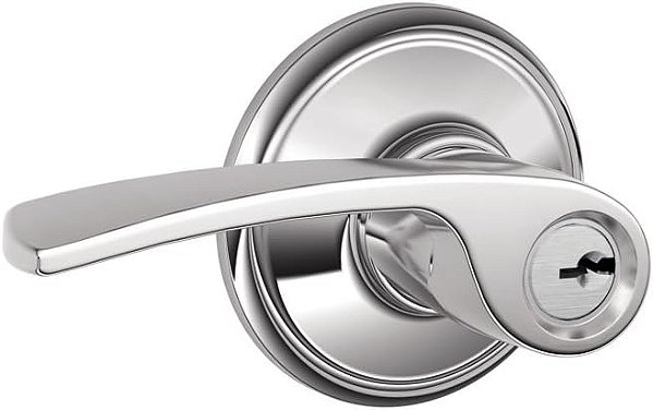 Fechadura de entrada com alavanca Merano Schlage F51A MER 625, cromada brilhante