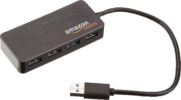 Concentrador USB Amazon Basics de 4 portas para USB 3.0 com adaptador de energia de 5V/2.5A