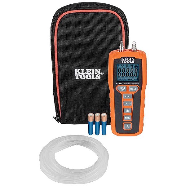 Manômetro Digital, Testador de Pressão de Ar e Gás, Medidor Diferencial de Pressão de Duas Portas, Display LCD Grande com Iluminação de Fundo Klein Tools ET180