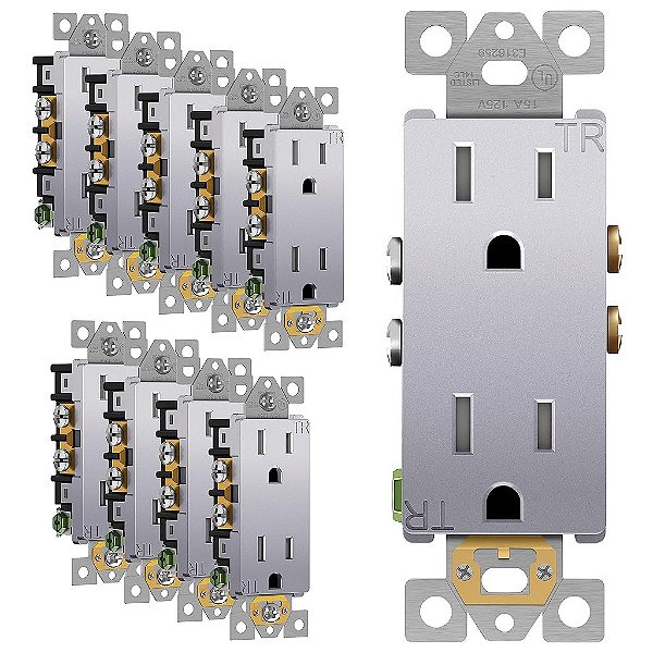 Tomada de parede Elite Series da ENERLITES, Receptáculo Decorativo com Proteção Infantil, Resistente a Violação, Acabamento Brilhante, Autoaterrado, 2 Pólos, Grau Residencial, 15A