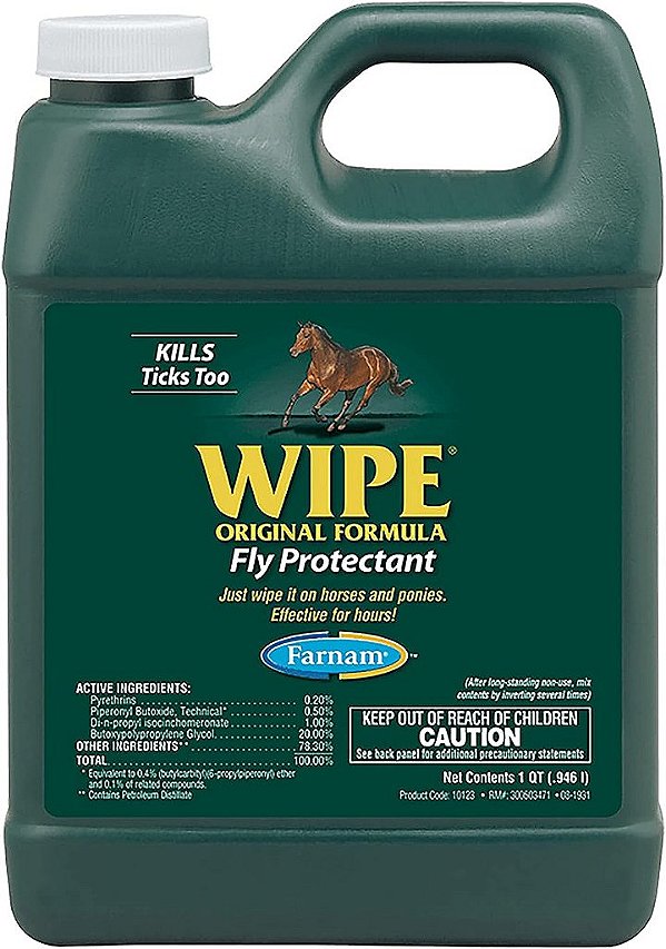 Farnam Wipe Fórmula Original de Proteção contra Moscas e Carrapatos para Cavalos, Fórmula Pronta para Uso, 32 Onças Líquidas, Um Recipiente de Um Quarto.