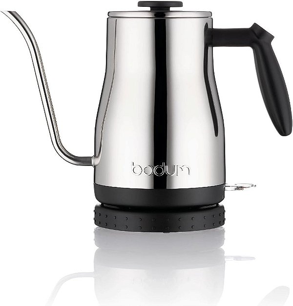 Chaleira elétrica Bodum Bistro Gooseneck, 34 onças, cromada, em aço inoxidável