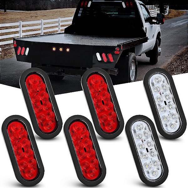 Luz de cauda do trailer oval Nilight de 6 polegadas 6PCS Vermelho Branco 10LED com montagem embutida, tampas de borracha, plugues IP67 à prova d'água luzes de freio, sinais de virada